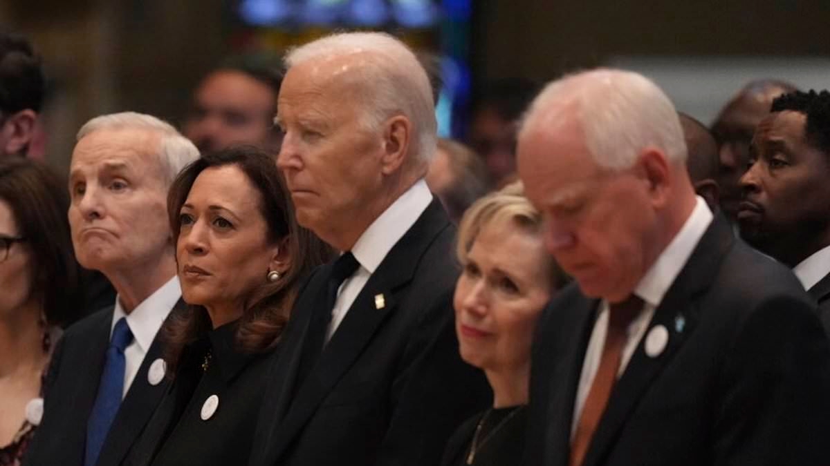 Biden and Harris are reunited in grief as they join Tim Walz at slain Minnesota House Speaker's funeral