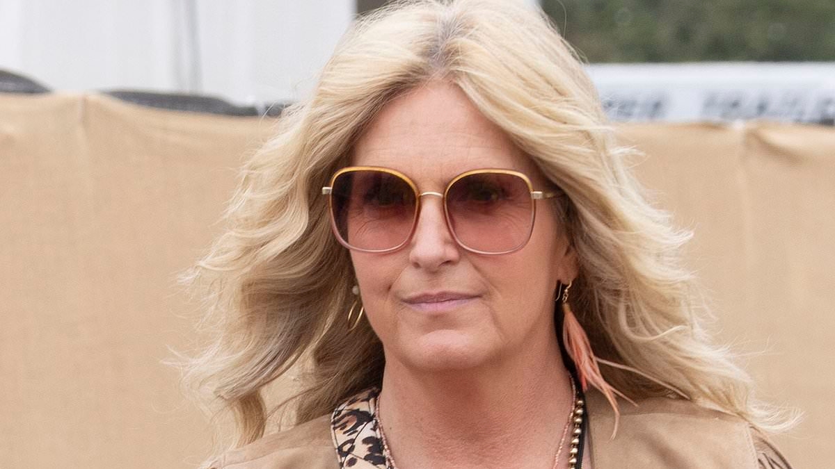 Rod Stewart's wife Penny Lancaster and son Alistair wear leopard print in homage as they arrive at Glastonbury to support star in Legends slot