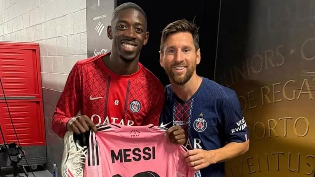 Lionel Messi is consoled by Ousmane Dembele and other former team-mates after Inter Miami crash out of the Club World Cup in PSG thrashing