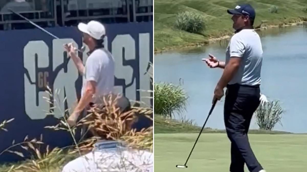 Shocking moment furious LIV golfers stop $25m tournament to confront heckling fans