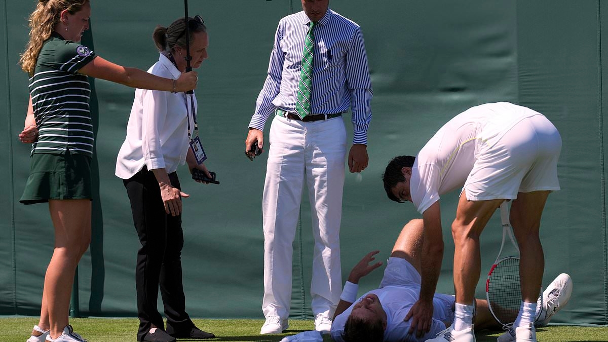 Wimbledon star who had his career funded by Novak Djokovic is forced to retire from first-round match after collapsing in agony