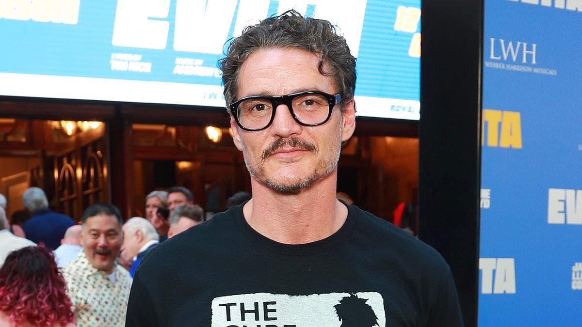 Pedro Pascal is seen for the first time since JK Rowling's swipe after he called her a 'heinous loser' while defending the trans community as he leads stars at Evita press night