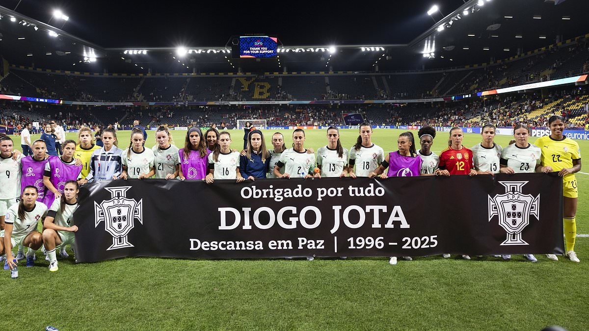 Fans worldwide pay tribute to Diogo Jota after his tragic death as Liverpool supporters sing You'll Never Walk Alone outside Anfield and banner is displayed at Portugal's Women's Euros clash with Spain