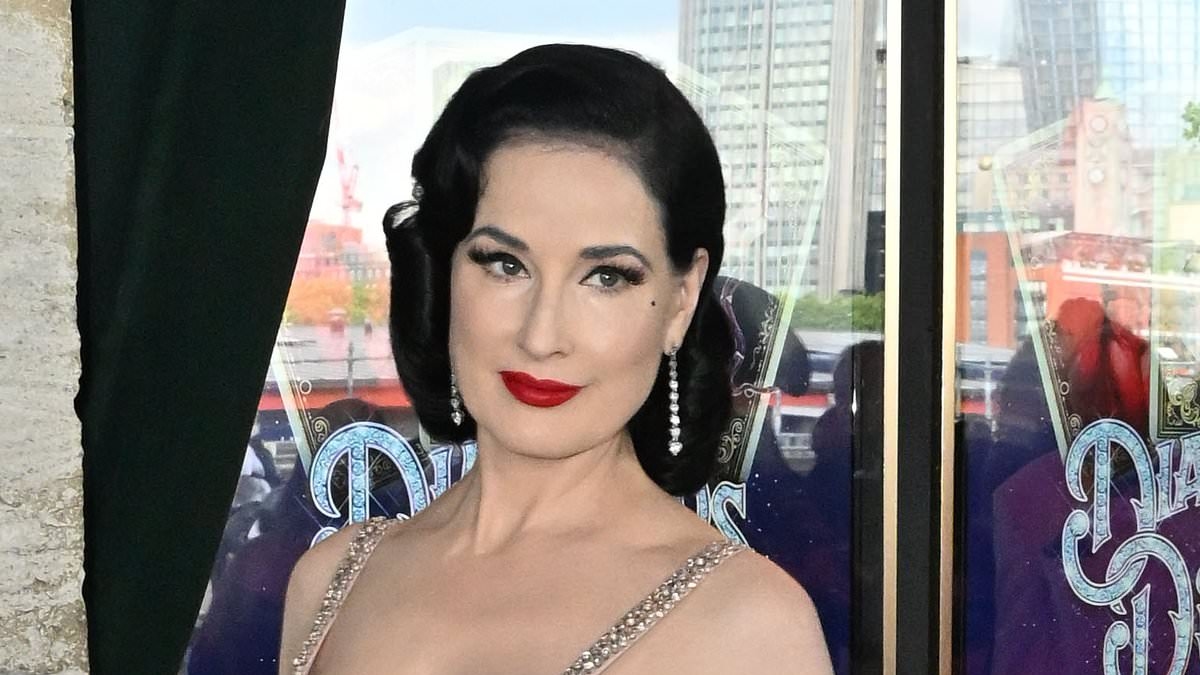 Dita Von Teese, 52, steals the show in a glitzy silver bejewelled gown for the world premiere of her Diamonds and Dust burlesque show