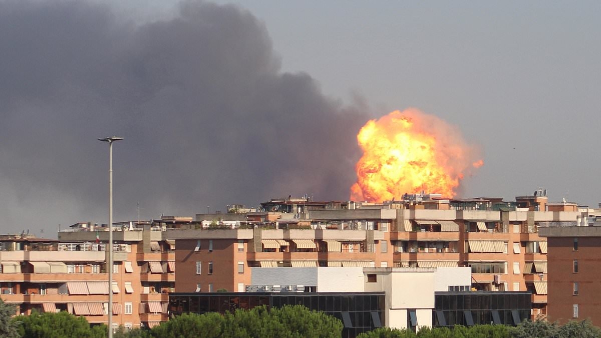 Hellish explosion in Rome leaves 40 injured including 11 police officers after 'truck hit pipeline at petrol station'