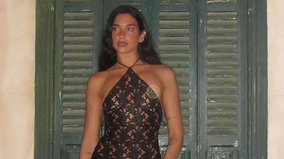 Dua Lipa puts on a very risqué display in a black mesh dress as she continues lavish holiday in Europe