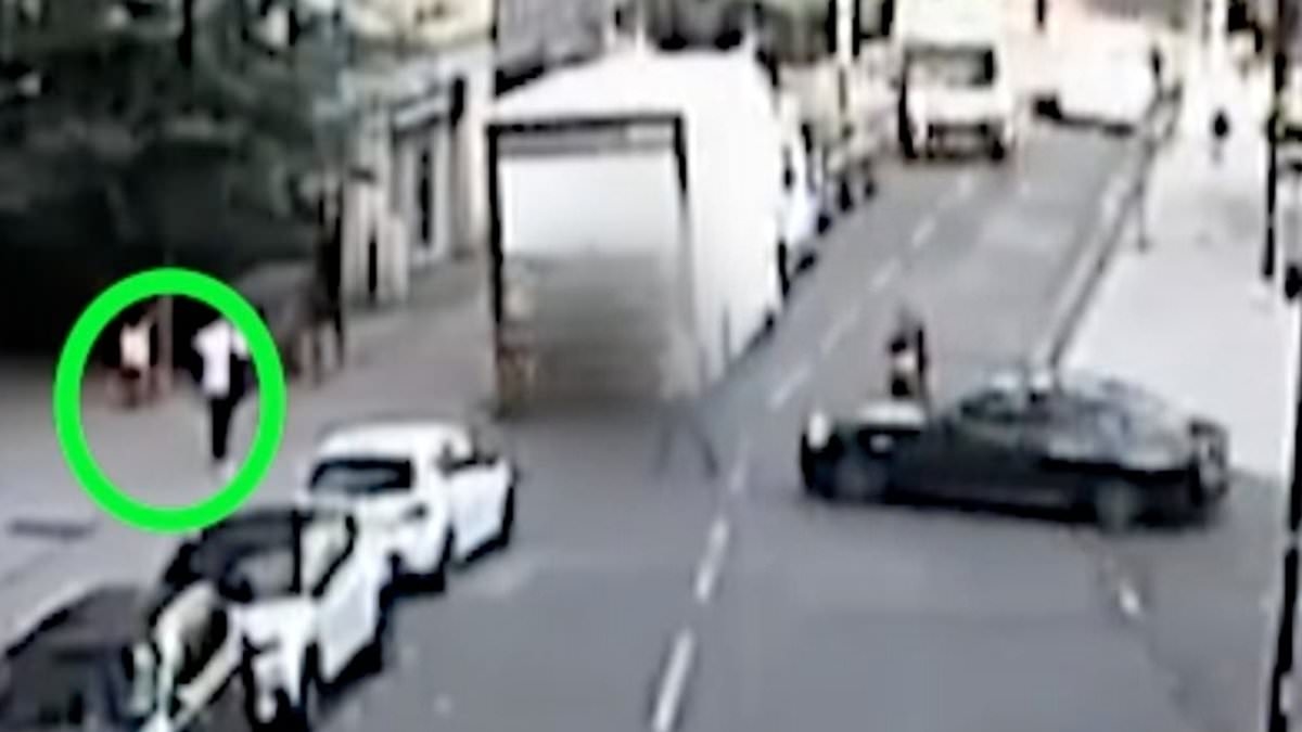 Moment sleeping driver who was exhausted after music festival ploughs into pedestrian and left him fighting for his life: Man, 27, jailed