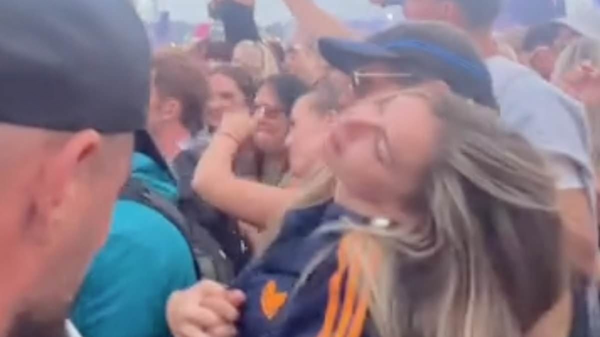 Zara McDermott and Louis Tomlinson leave fans in hysterics as the loved-up couple pack on kooky PDA at Glastonbury: 'Are they OK?'