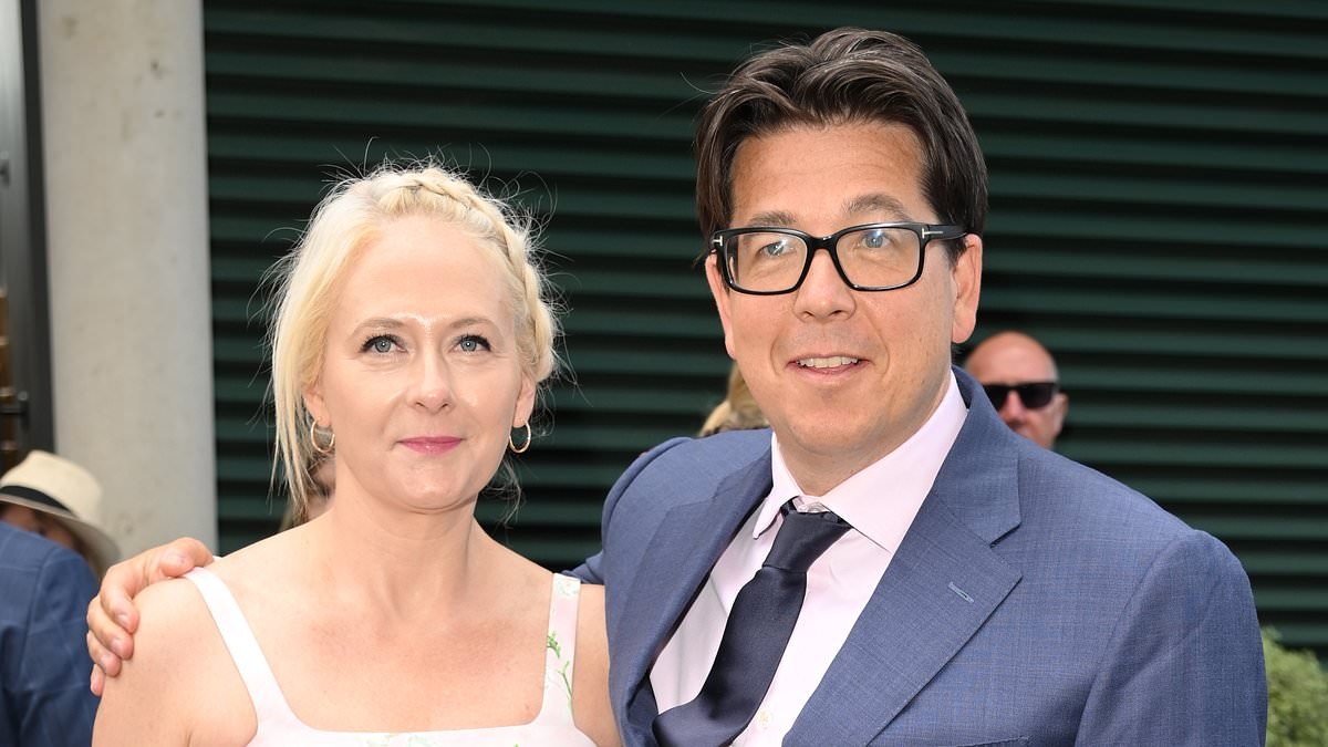 Doubles! Michael McIntyre cosies up to leggy wife Kitty on rare outing as they join Gabby Logan, Lenny Henry and their partners at the second week of Wimbledon