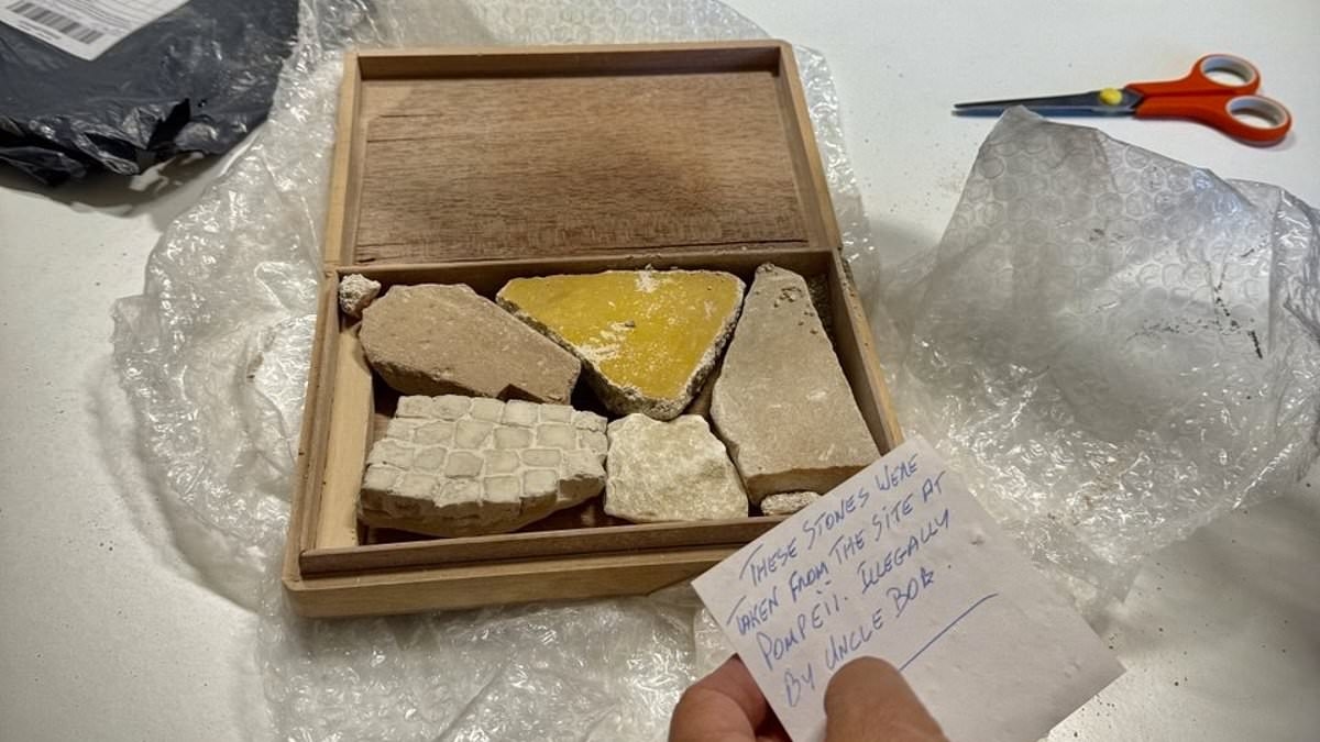 Guilty Brit returns Pompeii relics stolen by his 'Uncle Bob' more than 50 years ago in latest example of tourists returning artefacts illegally taken from the ancient site