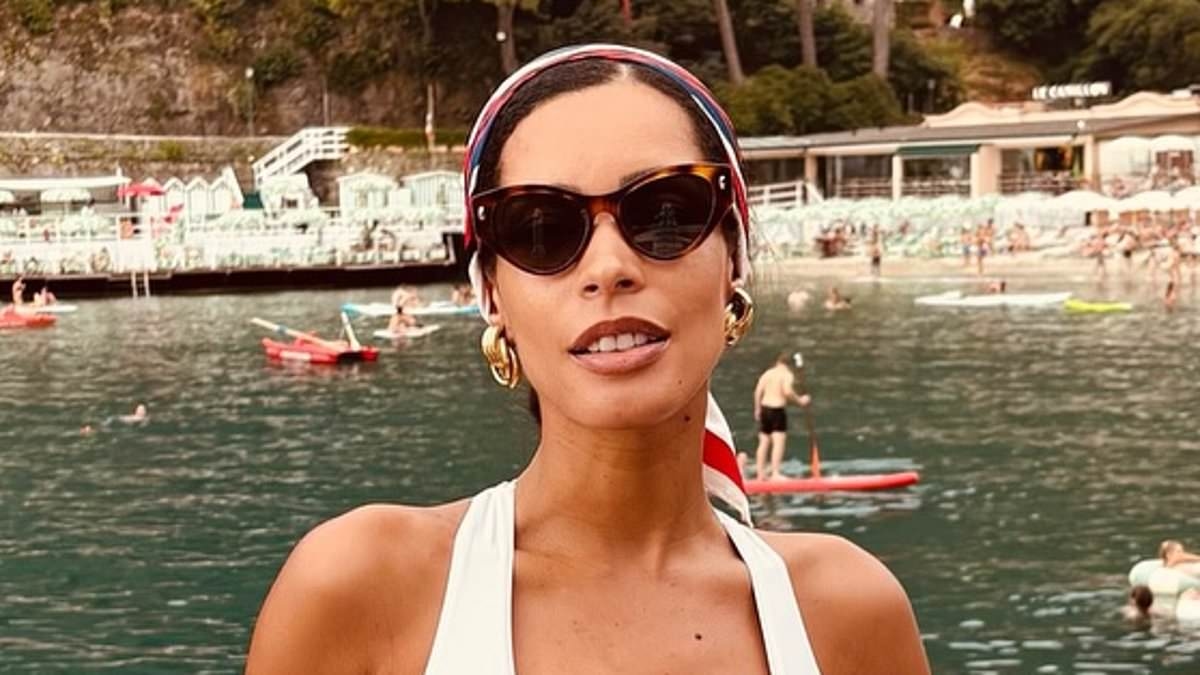 Boris Becker's pregnant wife Lilian looks sensational in a white plunging swimsuit as she shows off her growing baby bump on holiday in Portofino