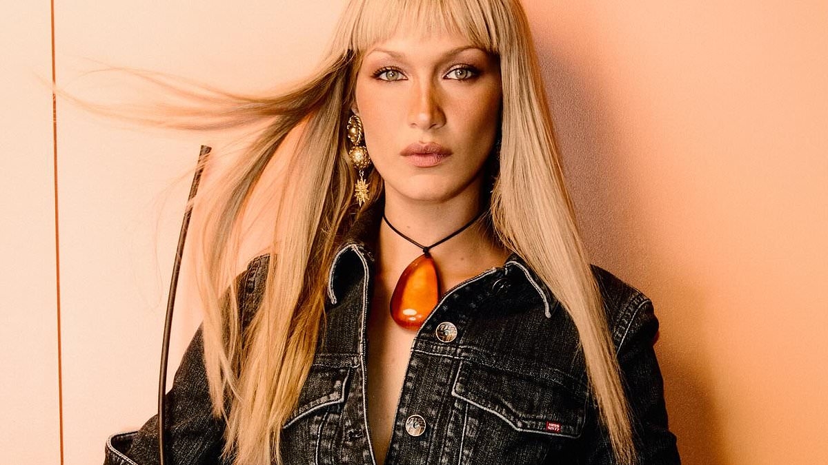 Bella Hadid exposes her sideboob in a racy denim co-ord as she debuts a dramatic blonde fringe for new Miss Sixty campaign