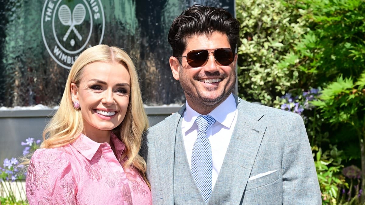 Katherine Jenkins is hand-in-hand with husband Andrew Levitas as they join Mark Rylance among the early arrivals on day eight of Wimbledon
