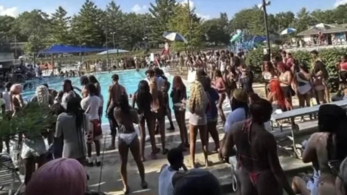 Mayhem breaks out at a Chicago pool party as mob hurls fireworks and shoves the lifeguard into the water
