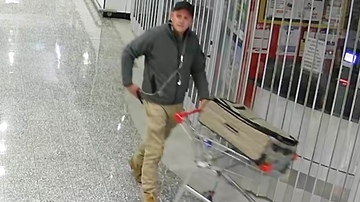 Bizarre moment alleged shoe thief makes off with 53 RIGHT shoes after raiding a shopping centre display: 'He's going to be hopping mad'
