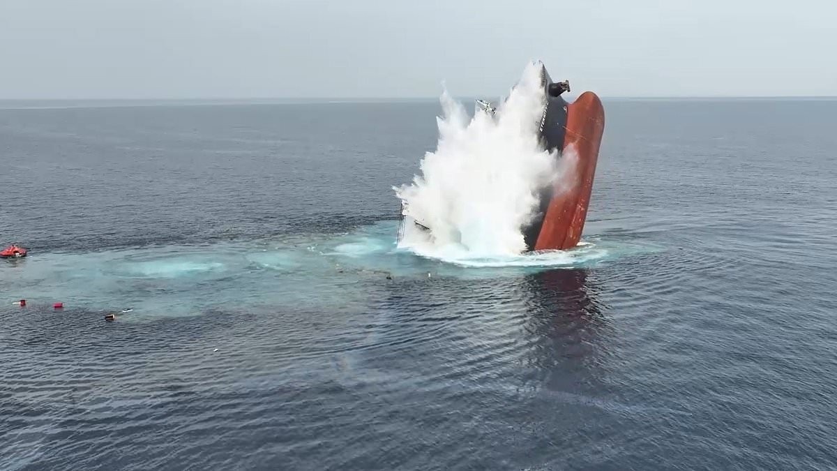 Houthis blow up second cargo ship in a week and share shocking footage of blast - as rescue crews scour seas for survivors