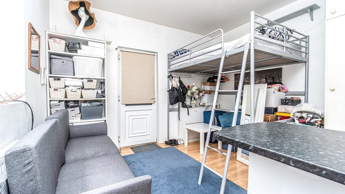 Tiny London studio flat costing £1,250 a month is so small the tenant has to sleep on a tiny children's-style cabin bed