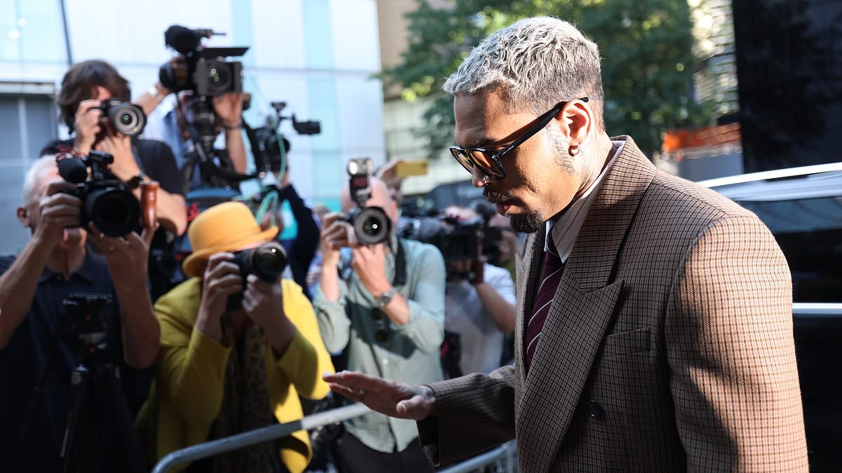 Chris Brown arrives for plea hearing over alleged bottle attack at a London nightclub