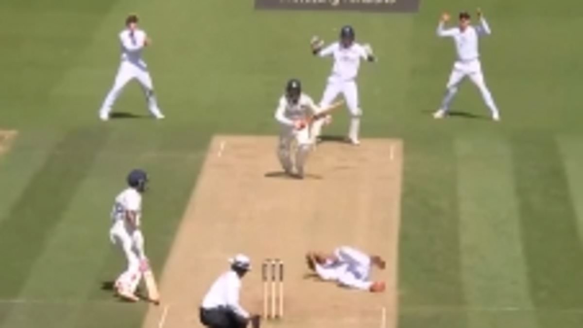 England star suffers nasty-looking injury during third Test against India at Lord's as he's forced to leave the field for treatment