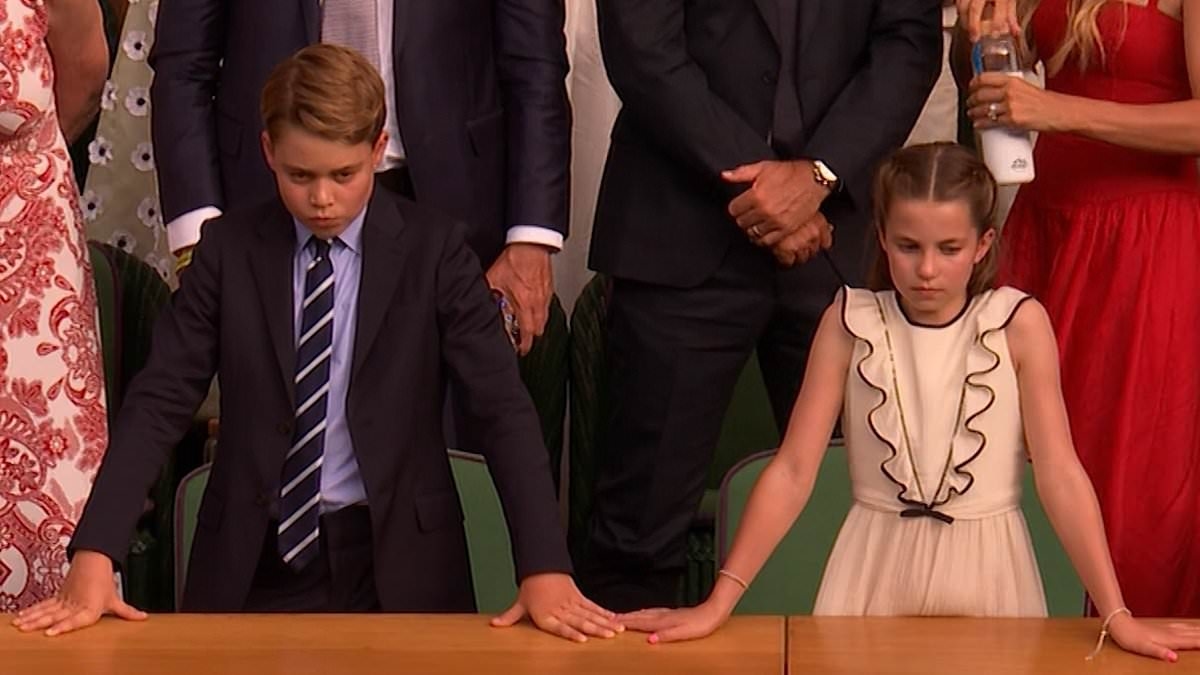 Alcaraz fans Prince George and Princess Charlotte can't hide their disappointment as their mother Kate presents Wimbledon champion Jannik Sinner with the trophy