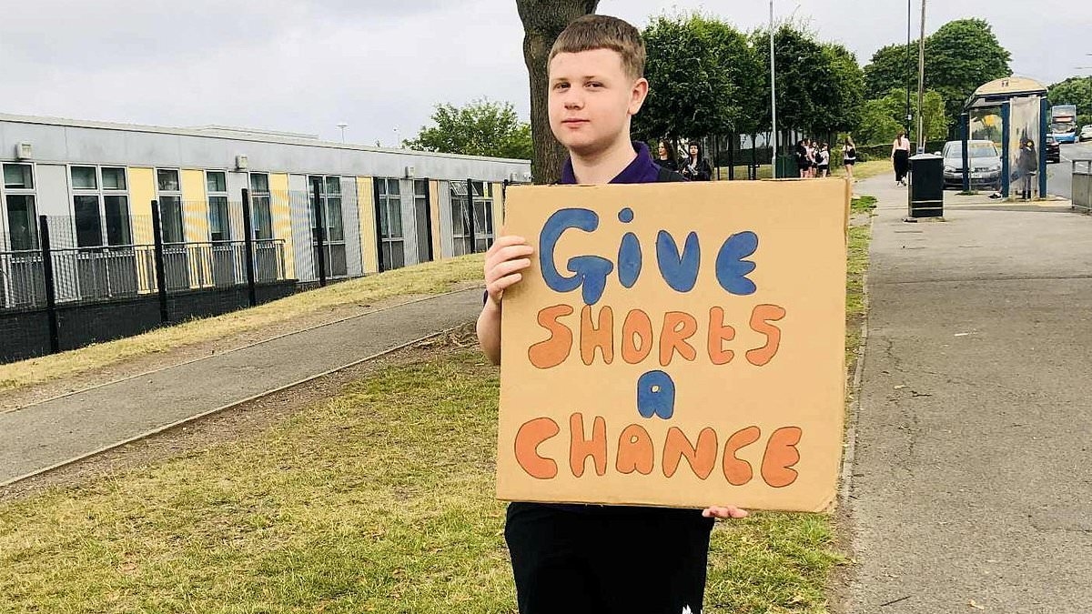 Shorts ban hits boiling point: Pupils stage protest outside secondary school over 'disgusting' short trouser ruling