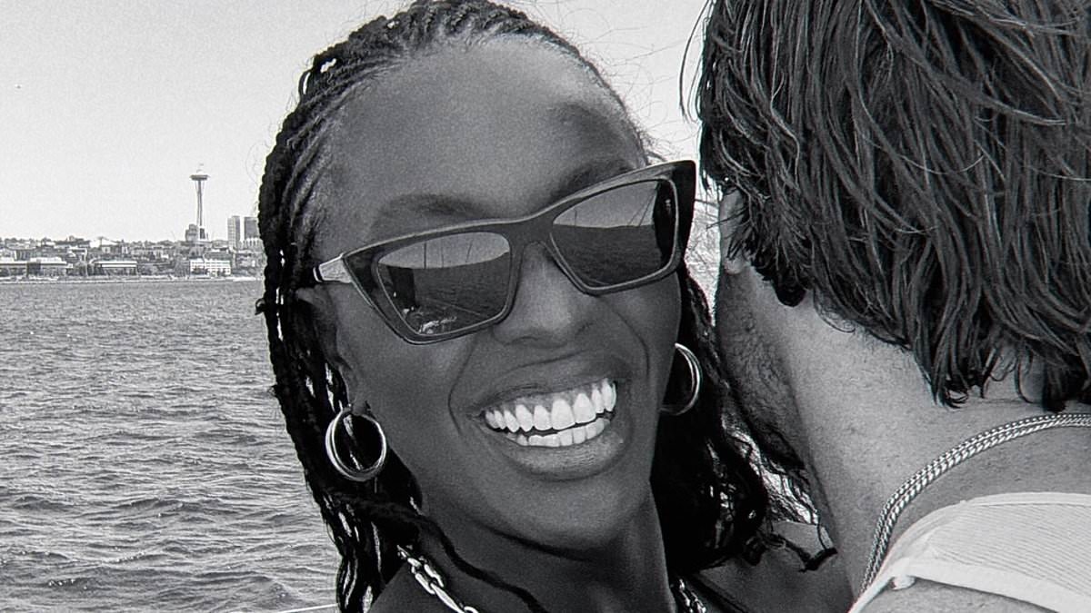 Newly-engaged AJ Odudu flaunts her jaw-dropping figure in a TINY yellow bikini before cosying up to hunky fiancé Peter Gibson amid loved-up US getaway