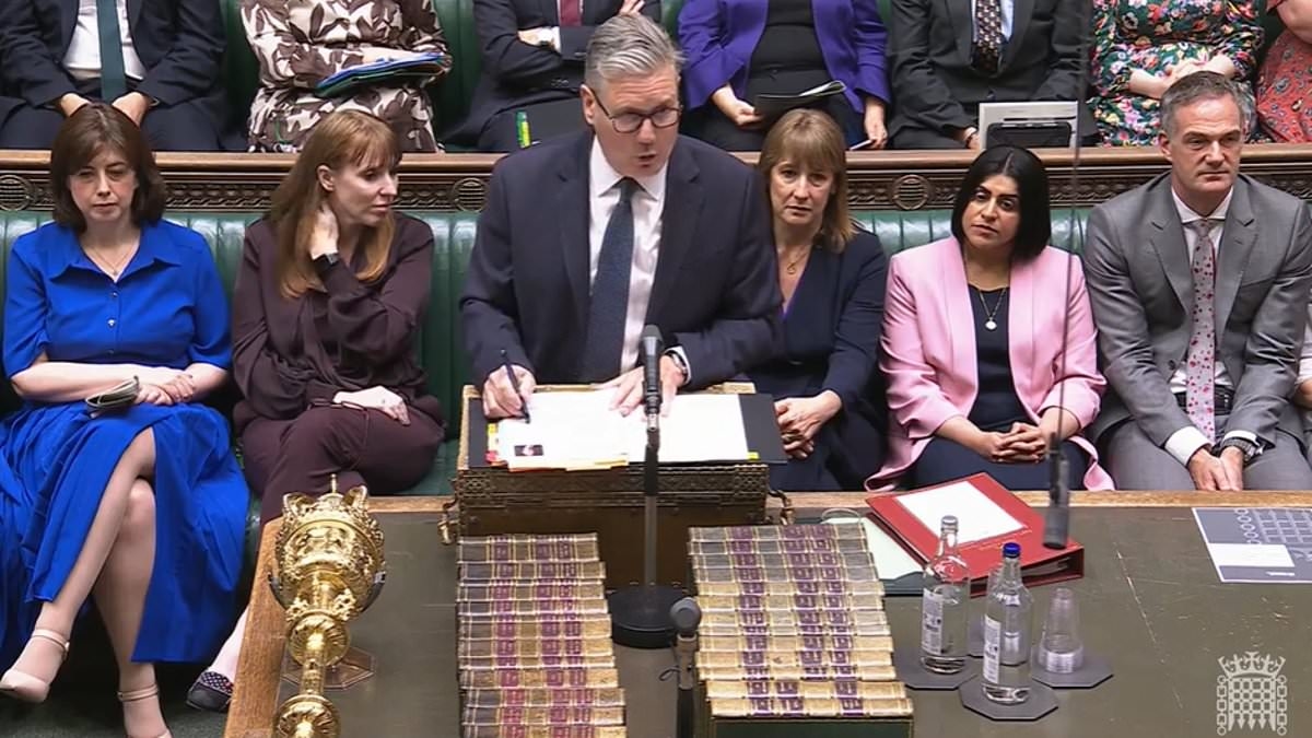 Rather be on holiday already? Starmer is flanked by glum ministers at last PMQs before summer break as he dodges on fears of MORE tax hikes