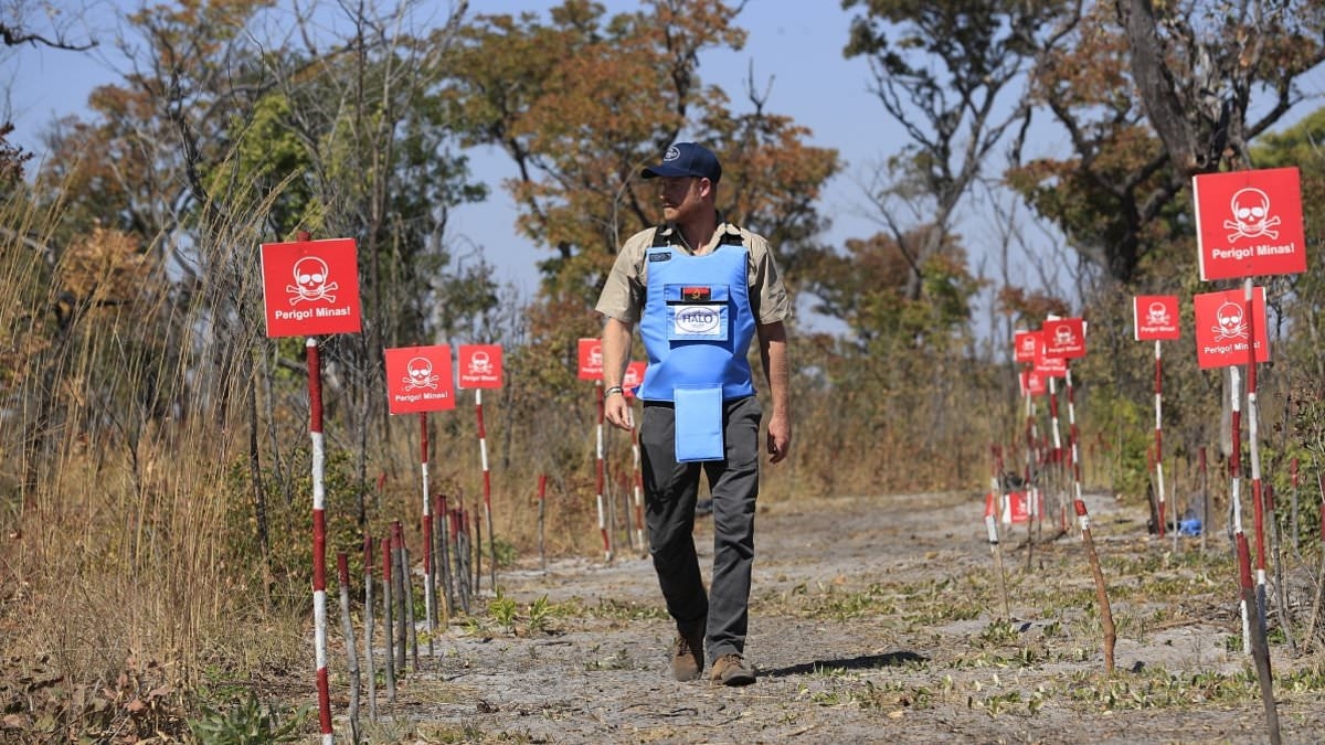 Duke of Sussex follows in his mother Princess Diana's footsteps as he walks through a minefield in Angola