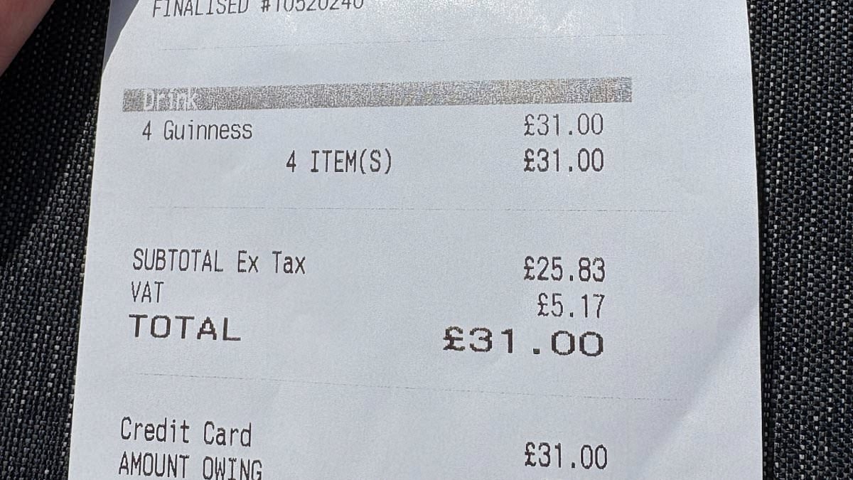Guinness receipt reveals the remarkable prices golf fans are paying for booze at The Open