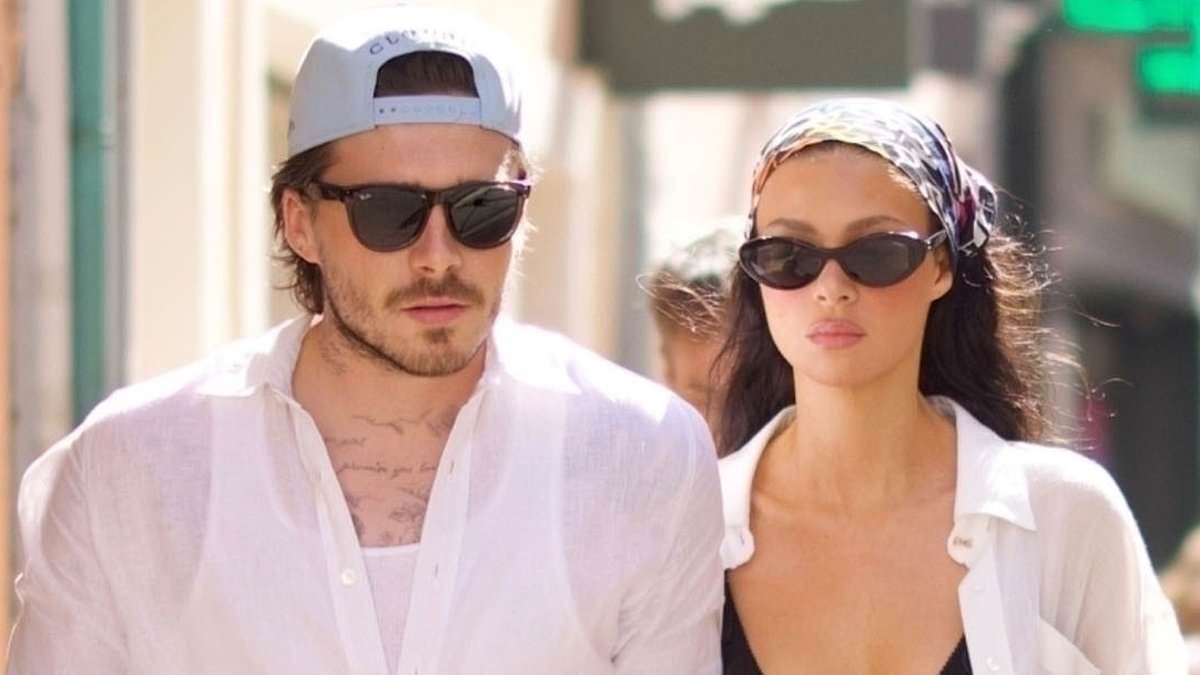 Brooklyn Beckham and wife Nicola Peltz wear matching white ensembles as they soak up the sun in St Tropez amid his ongoing family feud
