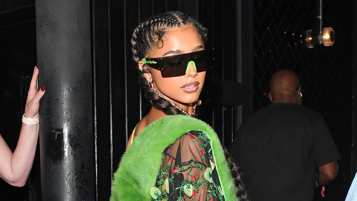 Tyla flaunts her jaw-dropping figure in a neon green lace bra and denim hot pants as she arrives at Phonox nightclub in Brixton alongside Stormzy