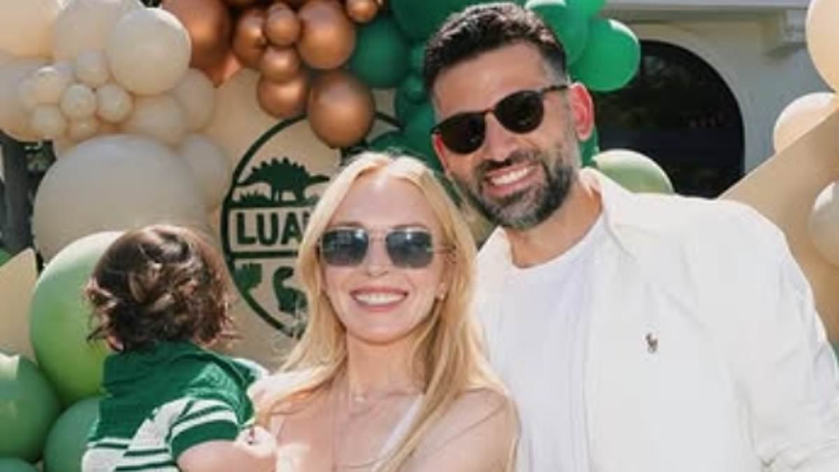 Lindsay Lohan shares rare family photo from son's dinosaur-themed second birthday party