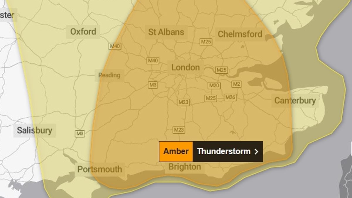 BREAKING NEWS Danger to life warning as thunderstorms are set to batter Britain: Met Office issues amber alert for 'significant' flooding and up to FOUR inches of rain in London and South East