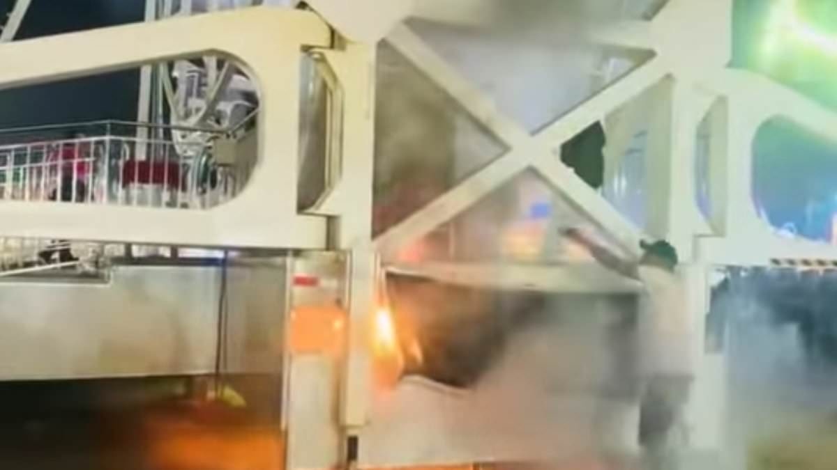 Final Destination horror as packed ferris wheel catches fire sending terrified families screaming
