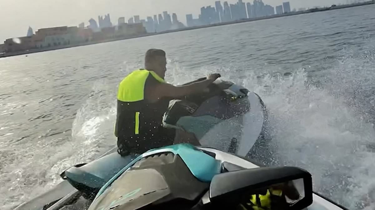 Dramatic moment thrill-seeking jet skier violently crashes into an unsuspecting rider launching him flying into the ocean