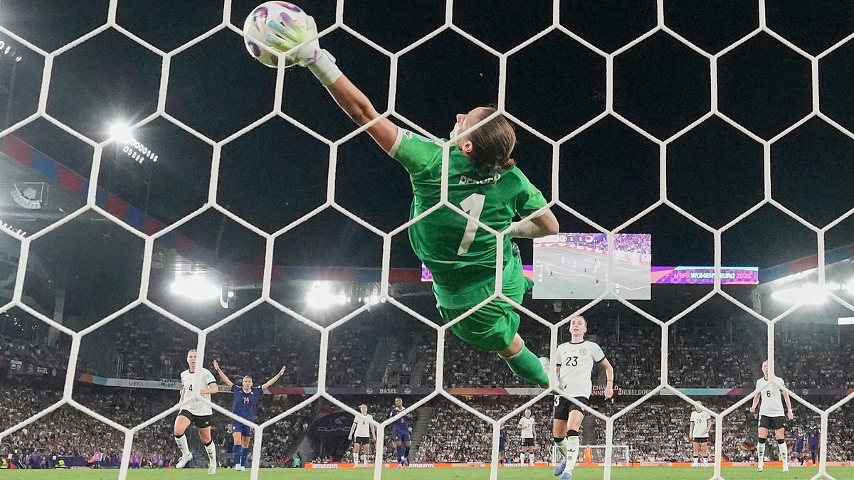 Ann-Katrin Berger's save for Germany is called 'the best ever in ANY game' at Euros - and she could now face Lioness fiancée in the final