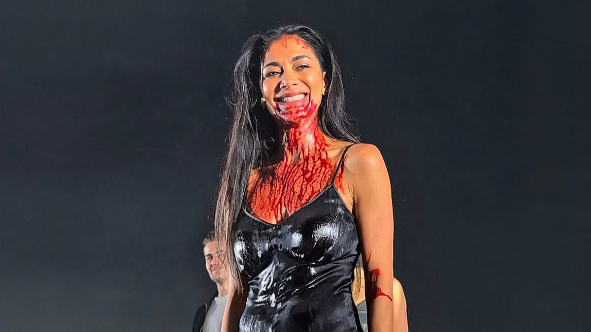 Nicole Scherzinger looks emotional as she performs her final Sunset Boulevard show on Broadway