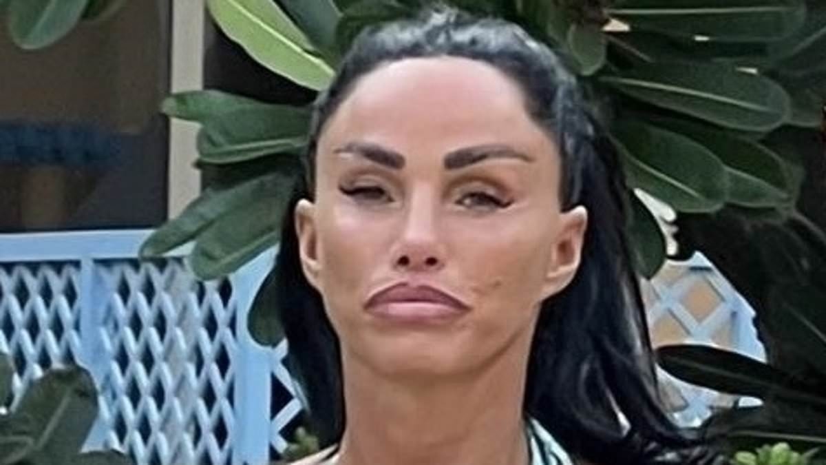 Katie Price, 47, displays her extreme weight loss in a tiny green thong bikini during Dubai holiday before returning to the UK to have filler in her bum