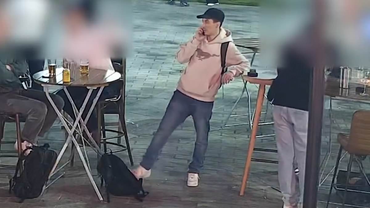 Moment prolific bag thief, 36, sneakily steals a bag from busy London bar