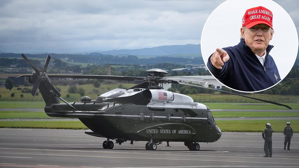 Marine One arrives as Scotland gears up for Trump's visit... while back home he targets old foe Obama in bizarre AI generated posts