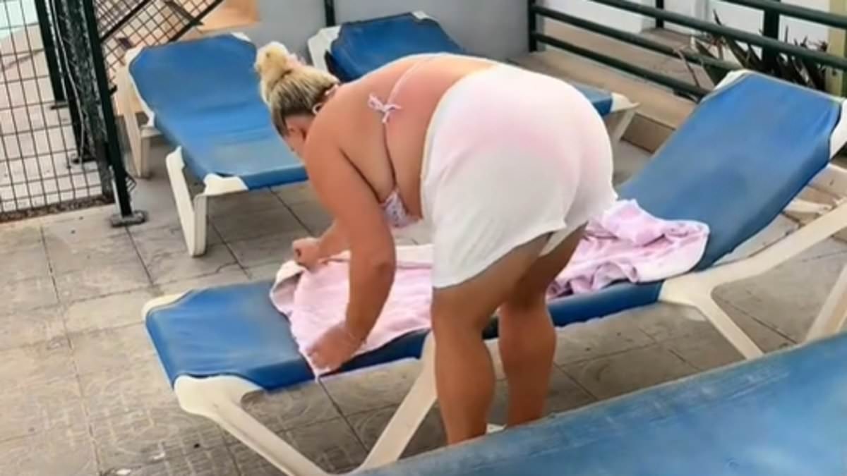 British mother on holiday in Spain causes outrage after reserving EIGHT sunbeds for her family at the pool - before going out for the day