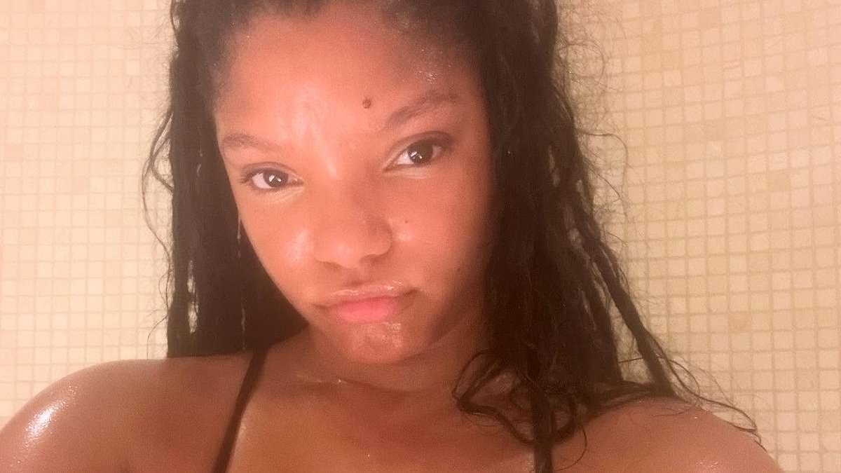 Halle Bailey puts on a VERY busty display in a daringly plunging sports bra as she builds up a sweat in steamy sauna selfie
