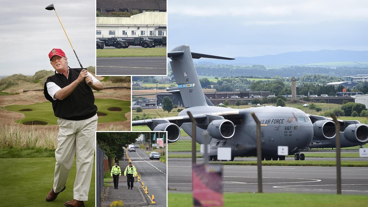 Scots police throw-up ring of steel to protect Trump as President flies in to a security operation as big as the arrangements for Queen's funeral