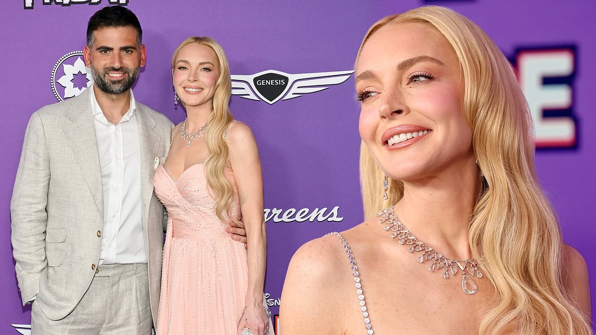 Lindsay Lohan's VERY taut face as she makes rare red carpet appearance with husband at Freakier Friday premiere