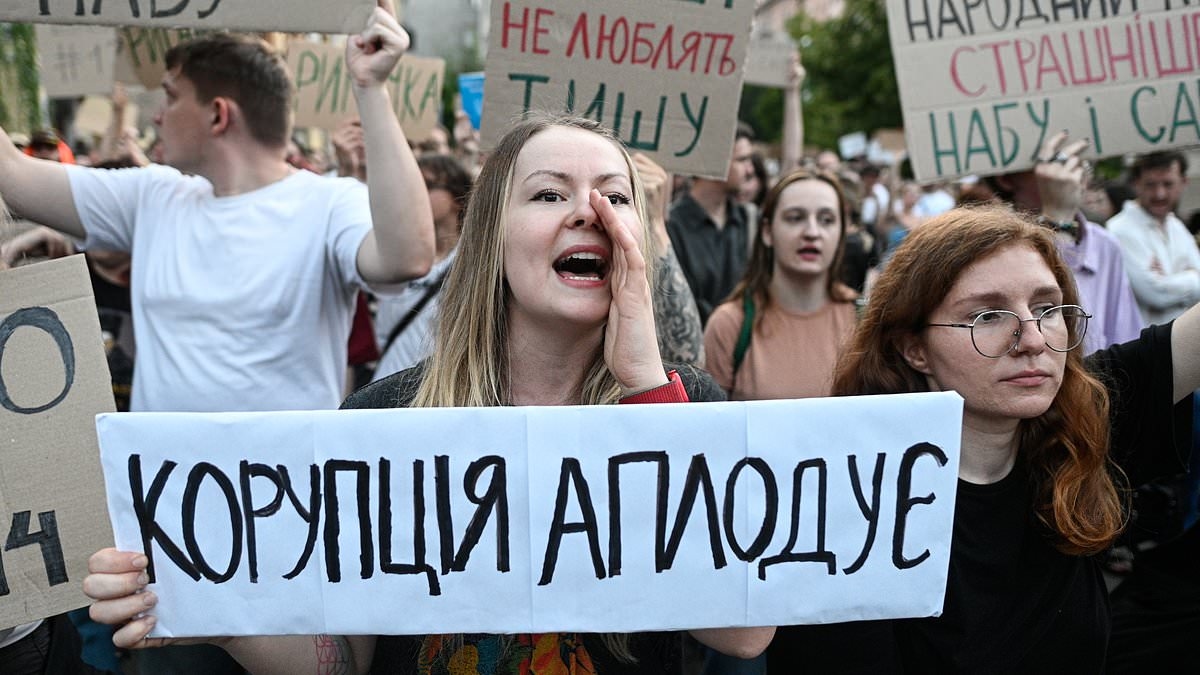 EU condemns Zelensky's 'serious step back' as mass protests break out in Kyiv streets over signing of his controversial anti-corruption bill
