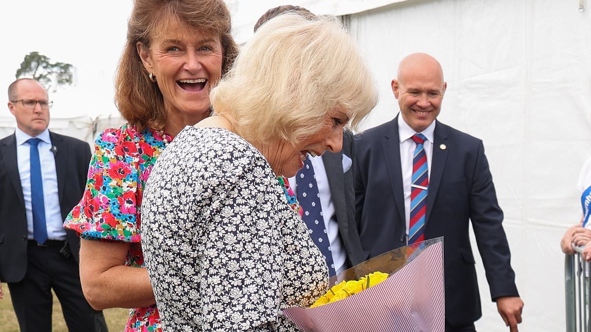 Queen Camilla is left in stitches as royal fan shows her his tattoo as she attends Sandringham Flower Show with King Charles