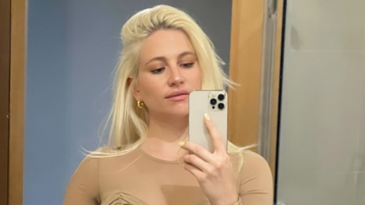 Pregnant Pixie Lott showcases her blossoming baby bump in a racy sheer nude top as she strikes a pose in sizzling new snaps
