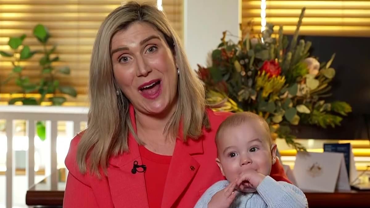 Awkward moment live TV interview goes off the rails after Ally Langdon praises senator for bringing her baby boy to parliament