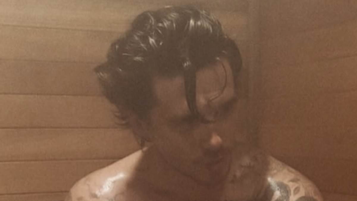 Brooklyn Beckham shows off his toned physique as he poses shirtless in the sauna - after taking inspiration from wife Nicola Peltz's racy bath snap