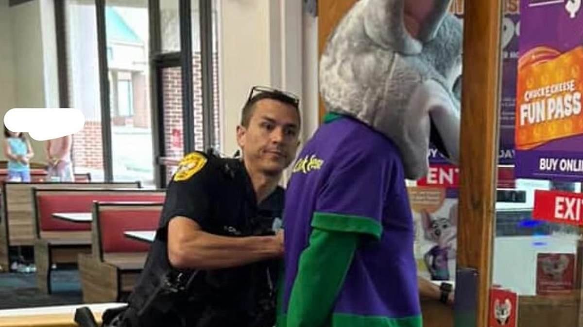 Police arrest Chuck E Cheese mascot for credit card fraud as kids look on